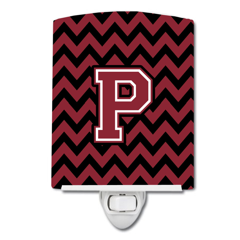 Letter P Chevron Garnet and Black  Ceramic Night Light CJ1052-PCNL - the-store.com