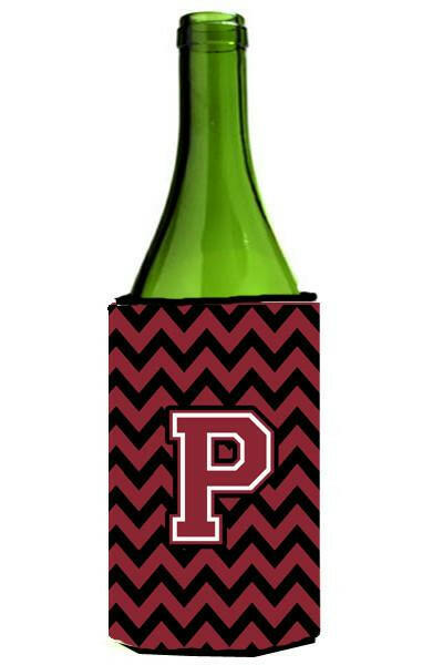 Letter P Chevron Garnet and Black  Wine Bottle Beverage Insulator Hugger CJ1052-PLITERK by Caroline&#39;s Treasures