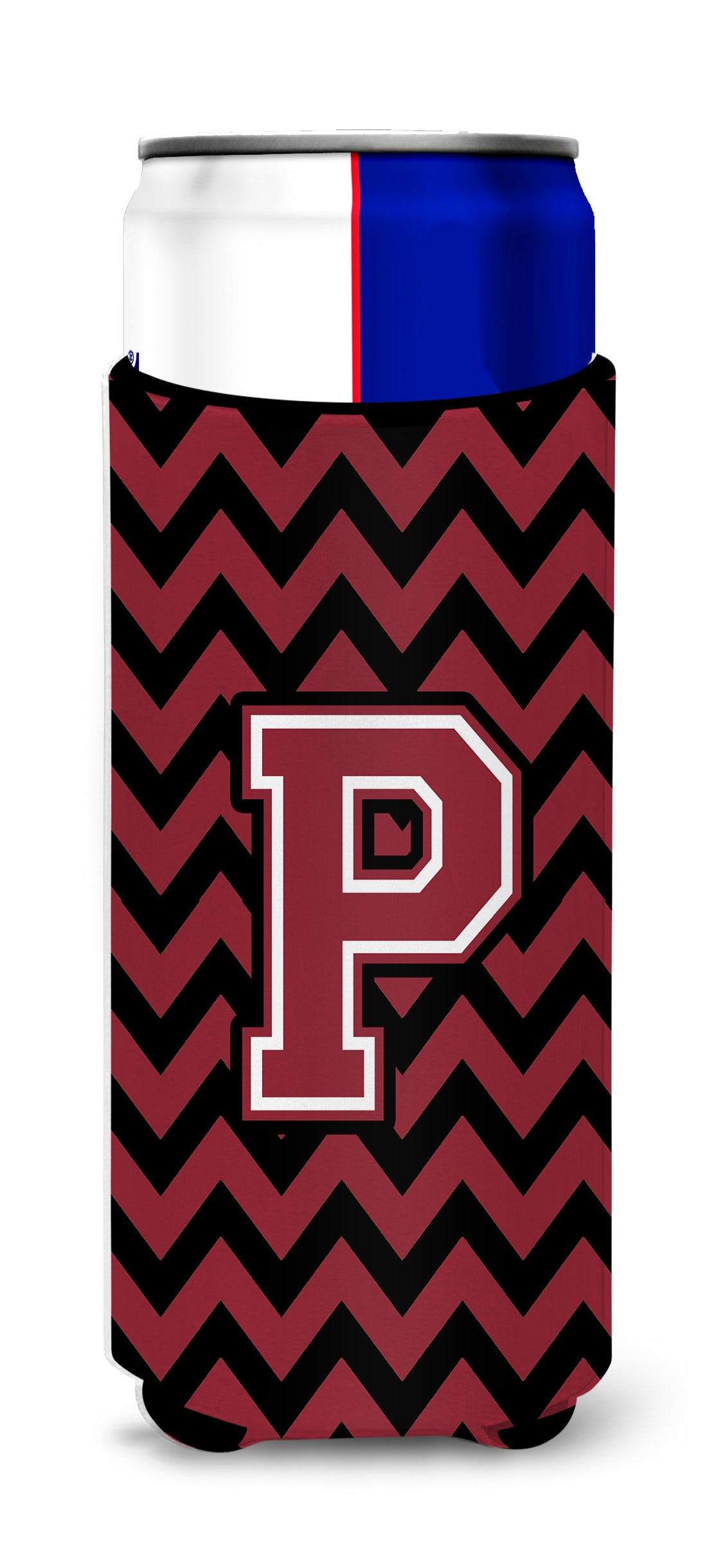 Letter P Chevron Garnet and Black  Ultra Beverage Insulators for slim cans CJ1052-PMUK.