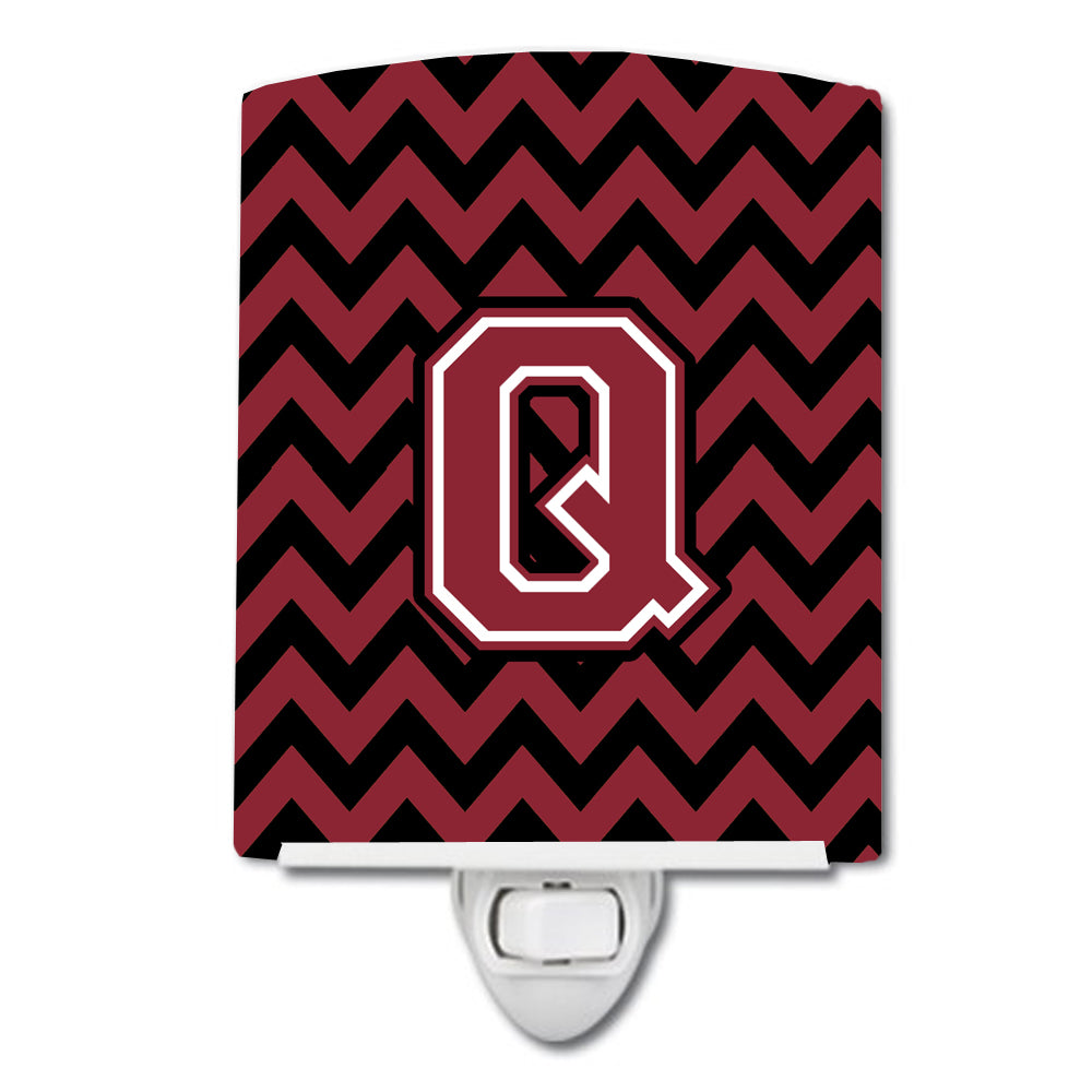 Letter Q Chevron Garnet and Black  Ceramic Night Light CJ1052-QCNL - the-store.com