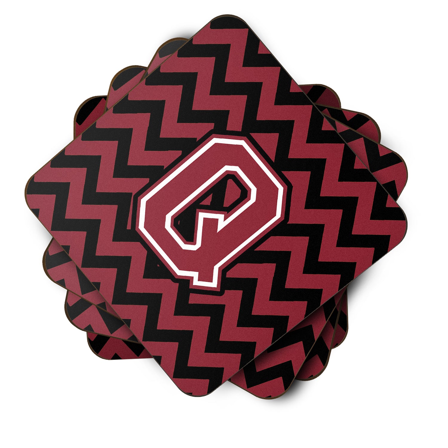 Letter Q Chevron Garnet and Black  Foam Coaster Set of 4 CJ1052-QFC - the-store.com