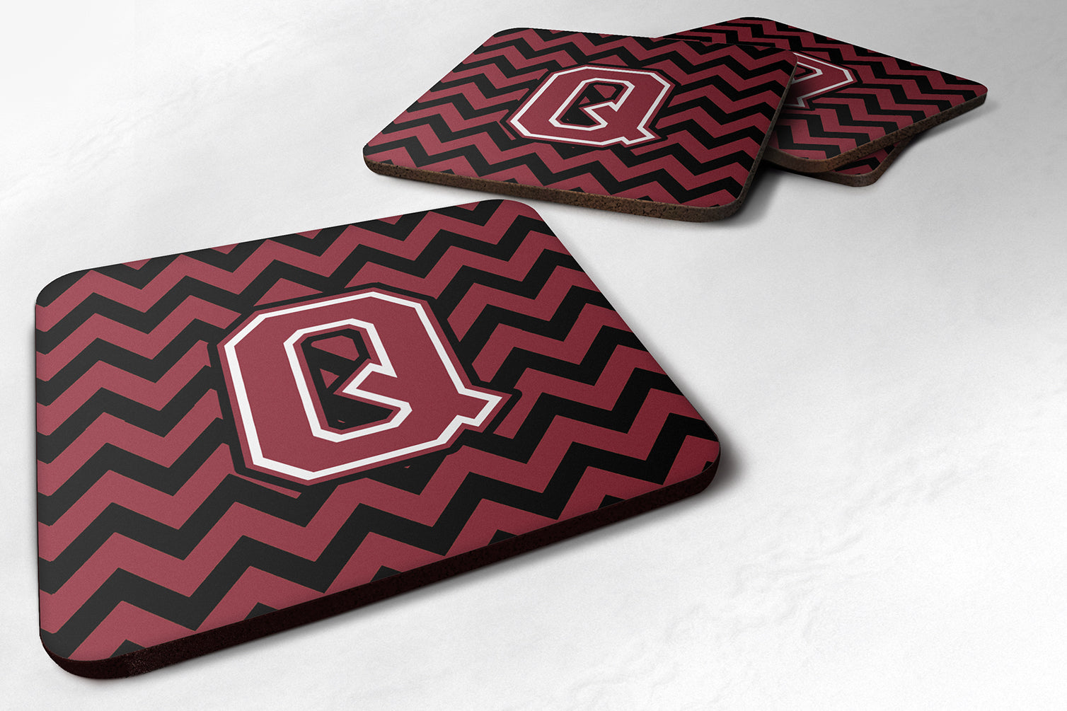 Letter Q Chevron Garnet and Black  Foam Coaster Set of 4 CJ1052-QFC - the-store.com