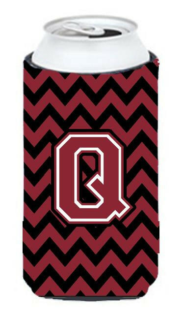 Letter Q Chevron Garnet and Black  Tall Boy Beverage Insulator Hugger CJ1052-QTBC by Caroline&#39;s Treasures