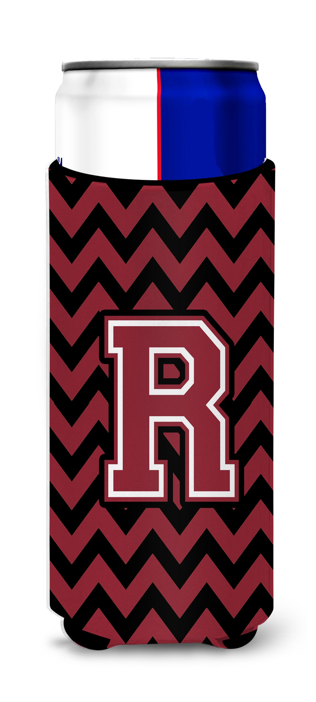 Letter R Chevron Garnet and Black  Ultra Beverage Insulators for slim cans CJ1052-RMUK.