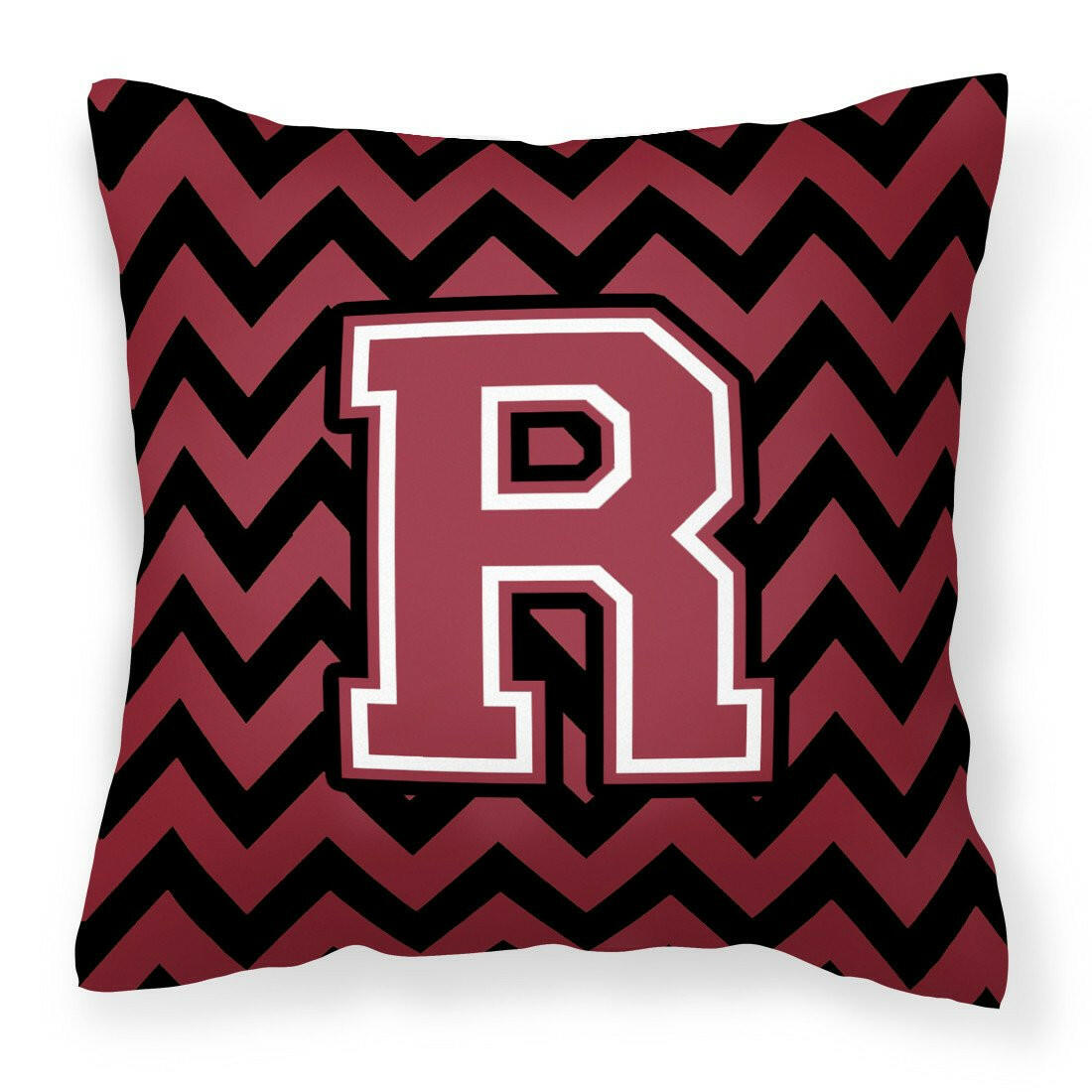 Letter R Chevron Garnet and Black  Fabric Decorative Pillow CJ1052-RPW1414 by Caroline's Treasures