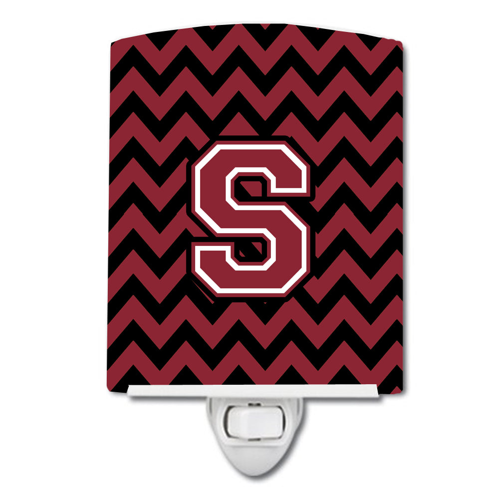 Letter S Chevron Garnet and Black  Ceramic Night Light CJ1052-SCNL - the-store.com