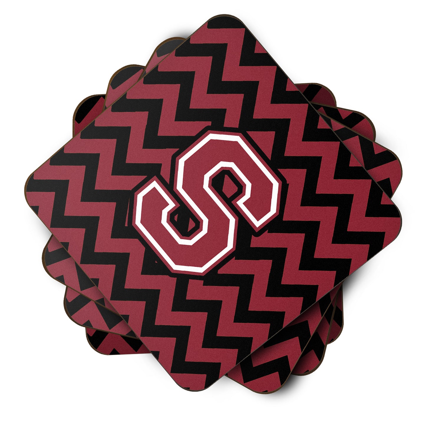 Letter S Chevron Garnet and Black  Foam Coaster Set of 4 CJ1052-SFC - the-store.com