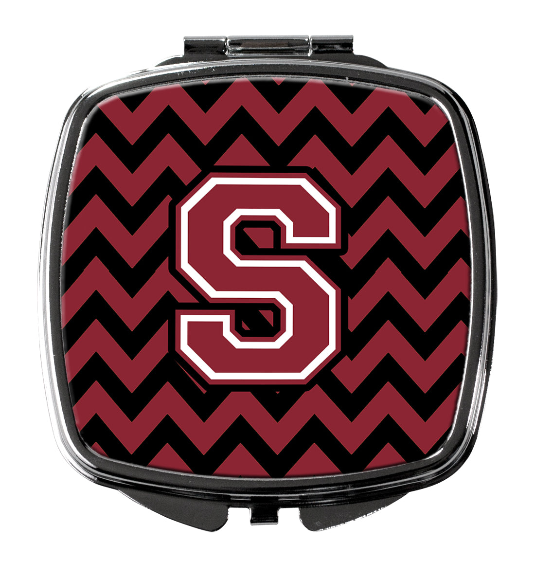 Letter S Chevron Garnet and Black  Compact Mirror CJ1052-SSCM  the-store.com.