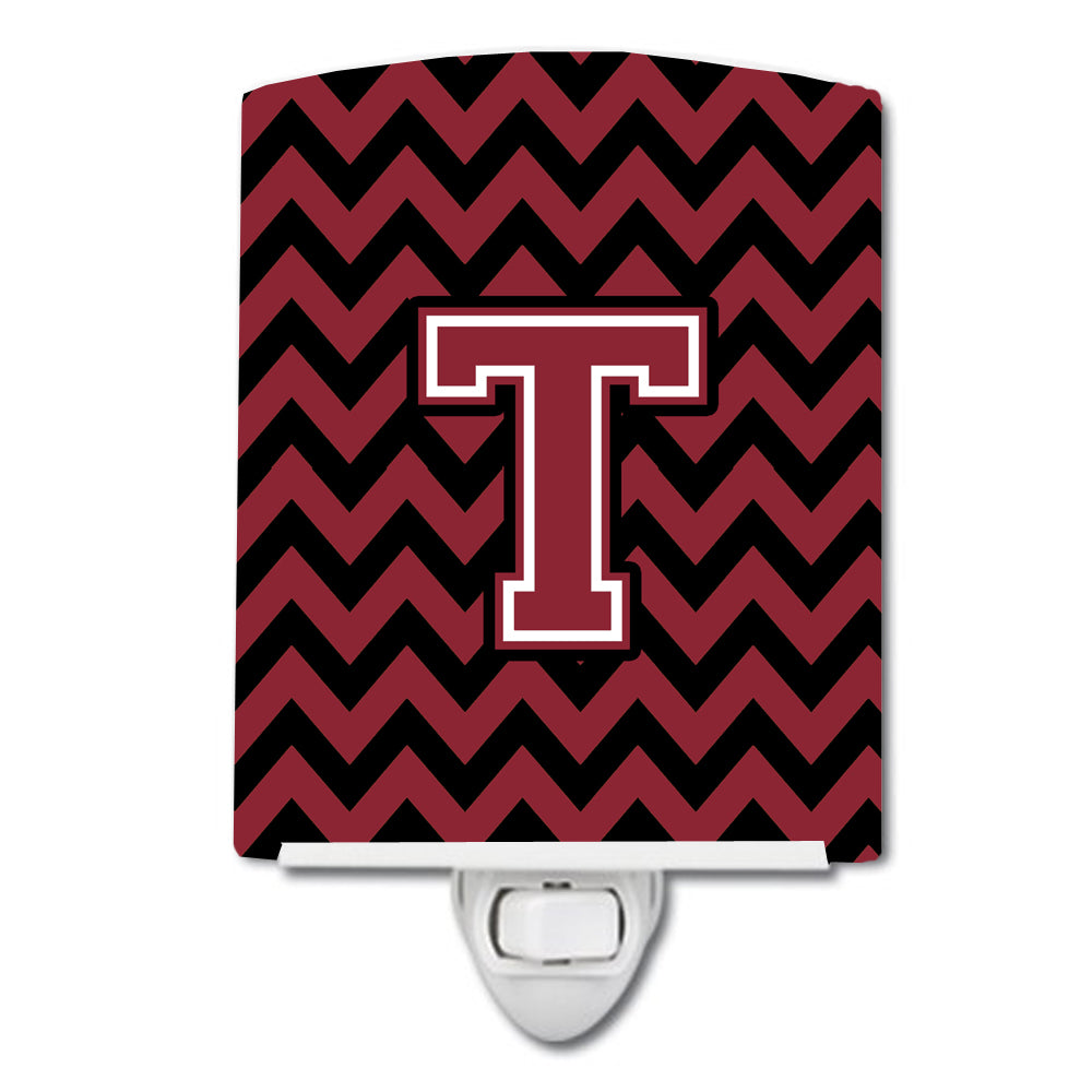 Letter T Chevron Garnet and Black  Ceramic Night Light CJ1052-TCNL - the-store.com