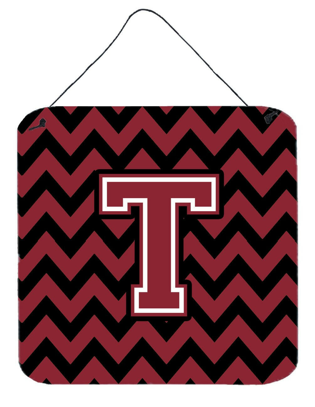 Letter T Chevron Garnet and Black  Wall or Door Hanging Prints CJ1052-TDS66 by Caroline's Treasures