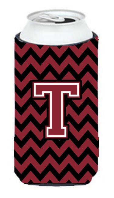 Letter T Chevron Garnet and Black  Tall Boy Beverage Insulator Hugger CJ1052-TTBC by Caroline's Treasures