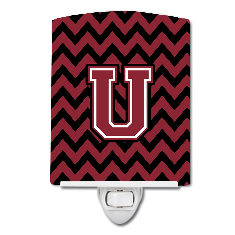 Letter U Chevron Garnet and Black  Ceramic Night Light CJ1052-UCNL - the-store.com