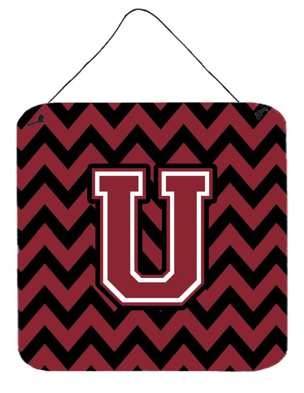 Letter U Chevron Garnet and Black  Wall or Door Hanging Prints CJ1052-UDS66 by Caroline's Treasures