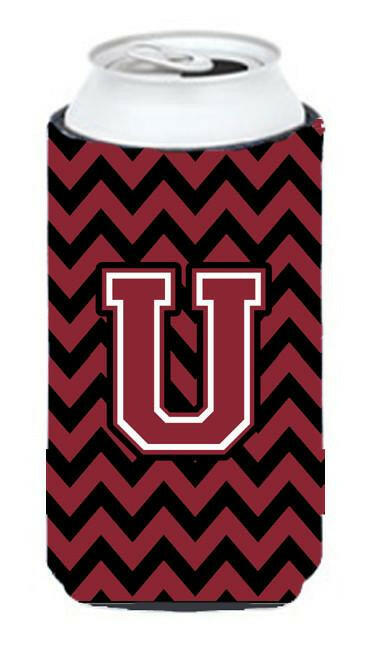 Letter U Chevron Garnet and Black  Tall Boy Beverage Insulator Hugger CJ1052-UTBC by Caroline's Treasures