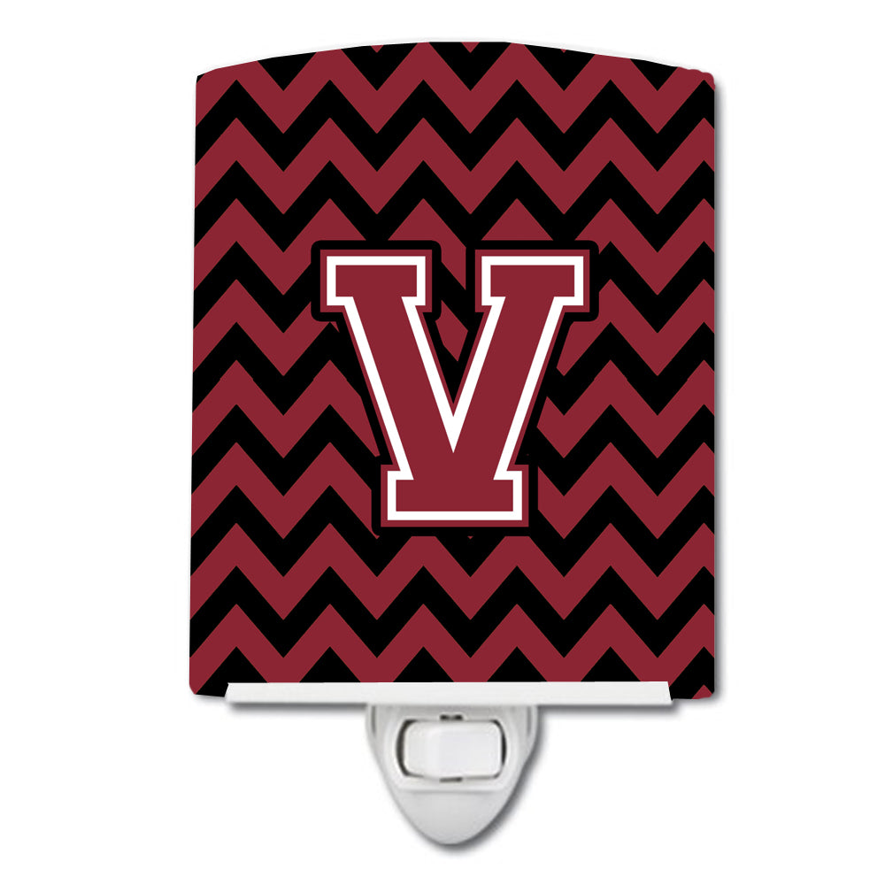 Letter V Chevron Garnet and Black  Ceramic Night Light CJ1052-VCNL - the-store.com