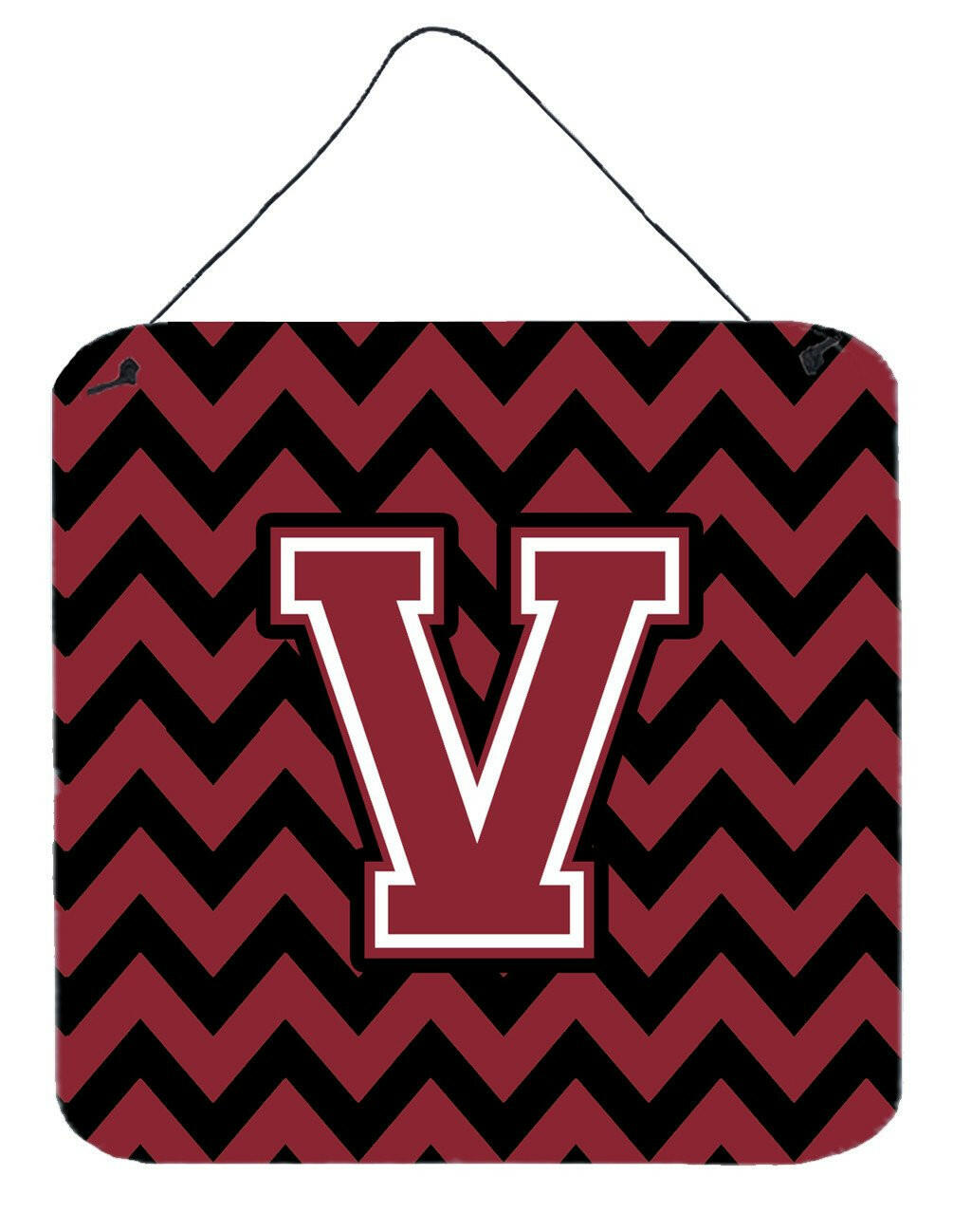 Letter V Chevron Garnet and Black  Wall or Door Hanging Prints CJ1052-VDS66 by Caroline&#39;s Treasures