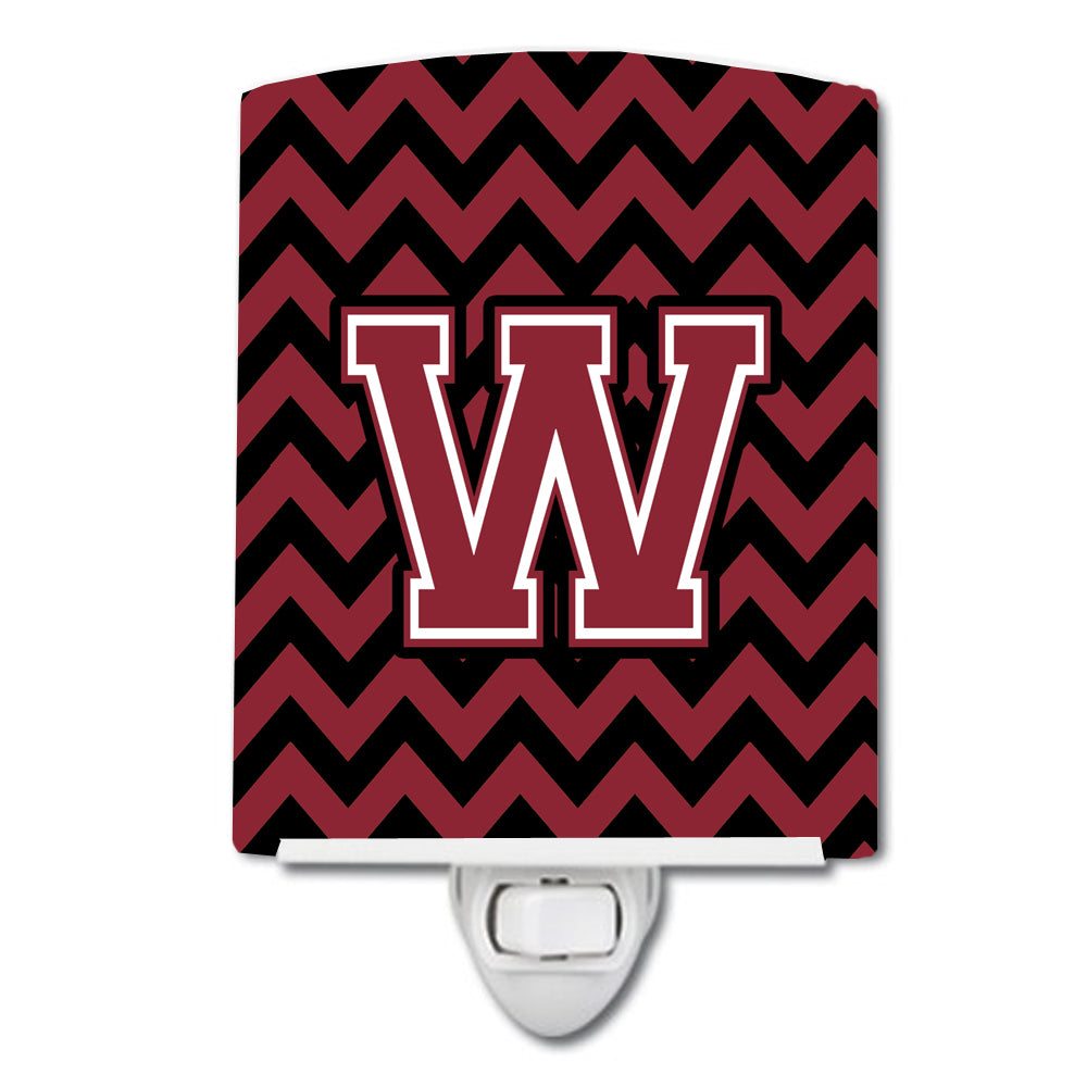 Letter W Chevron Garnet and Black  Ceramic Night Light CJ1052-WCNL - the-store.com