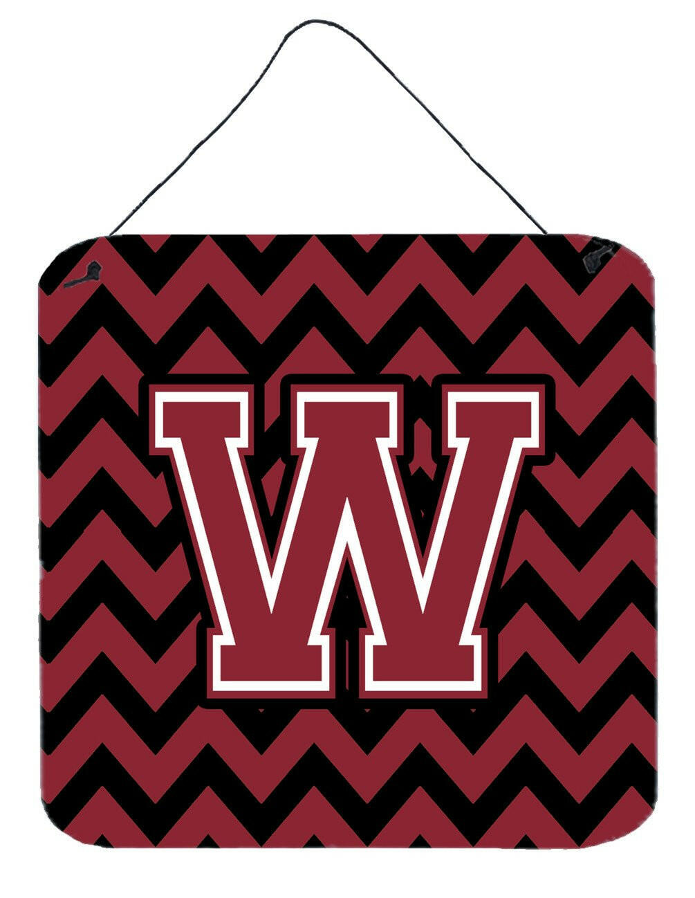 Letter W Chevron Garnet and Black  Wall or Door Hanging Prints CJ1052-WDS66 by Caroline's Treasures