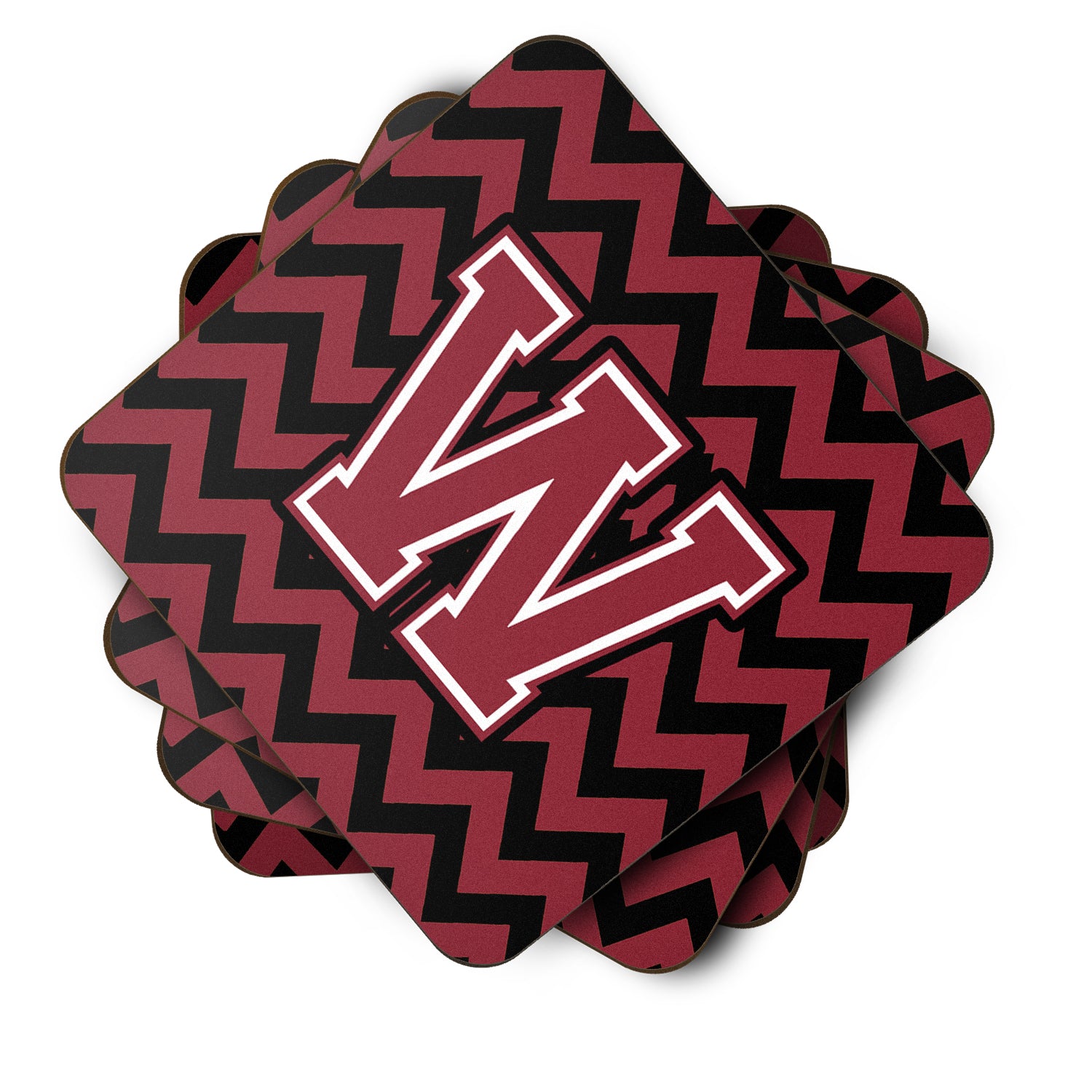 Letter W Chevron Garnet and Black  Foam Coaster Set of 4 CJ1052-WFC - the-store.com