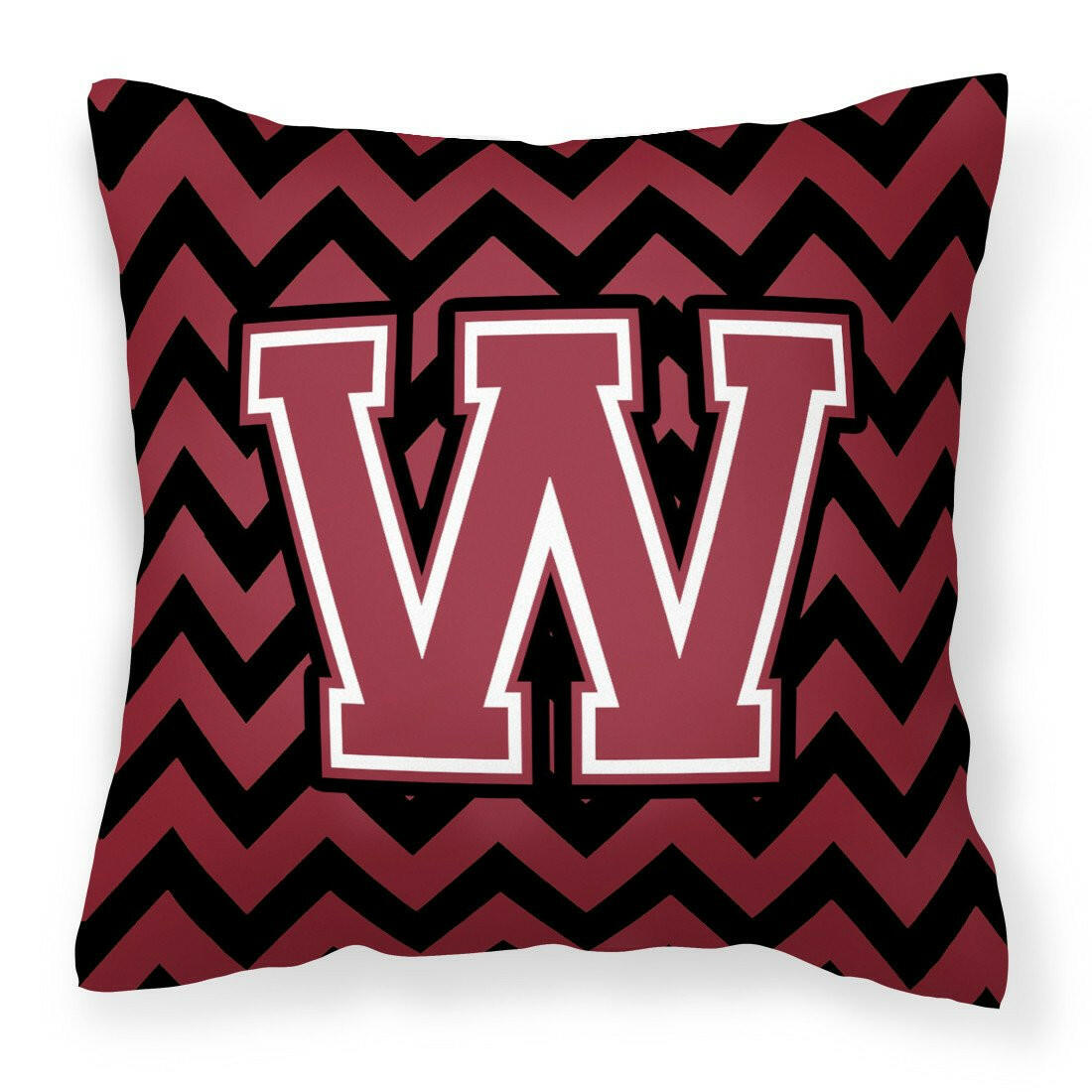 Letter W Chevron Garnet and Black  Fabric Decorative Pillow CJ1052-WPW1414 by Caroline&#39;s Treasures