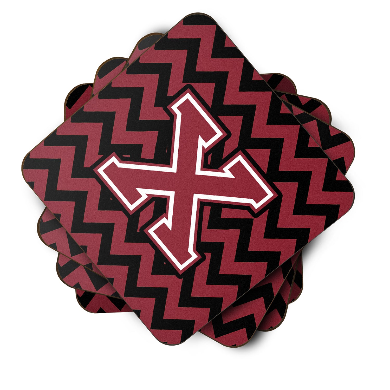 Letter X Chevron Garnet and Black  Foam Coaster Set of 4 CJ1052-XFC - the-store.com