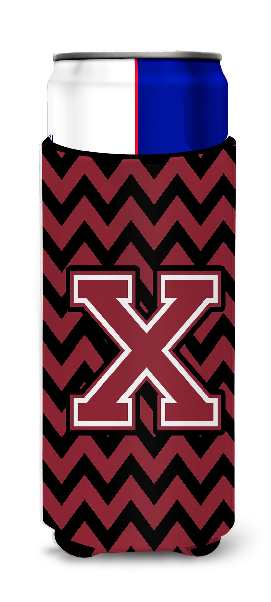 Letter X Chevron Garnet and Black  Ultra Beverage Insulators for slim cans CJ1052-XMUK.