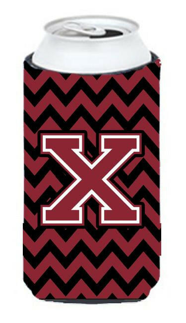 Letter X Chevron Garnet and Black  Tall Boy Beverage Insulator Hugger CJ1052-XTBC by Caroline&#39;s Treasures