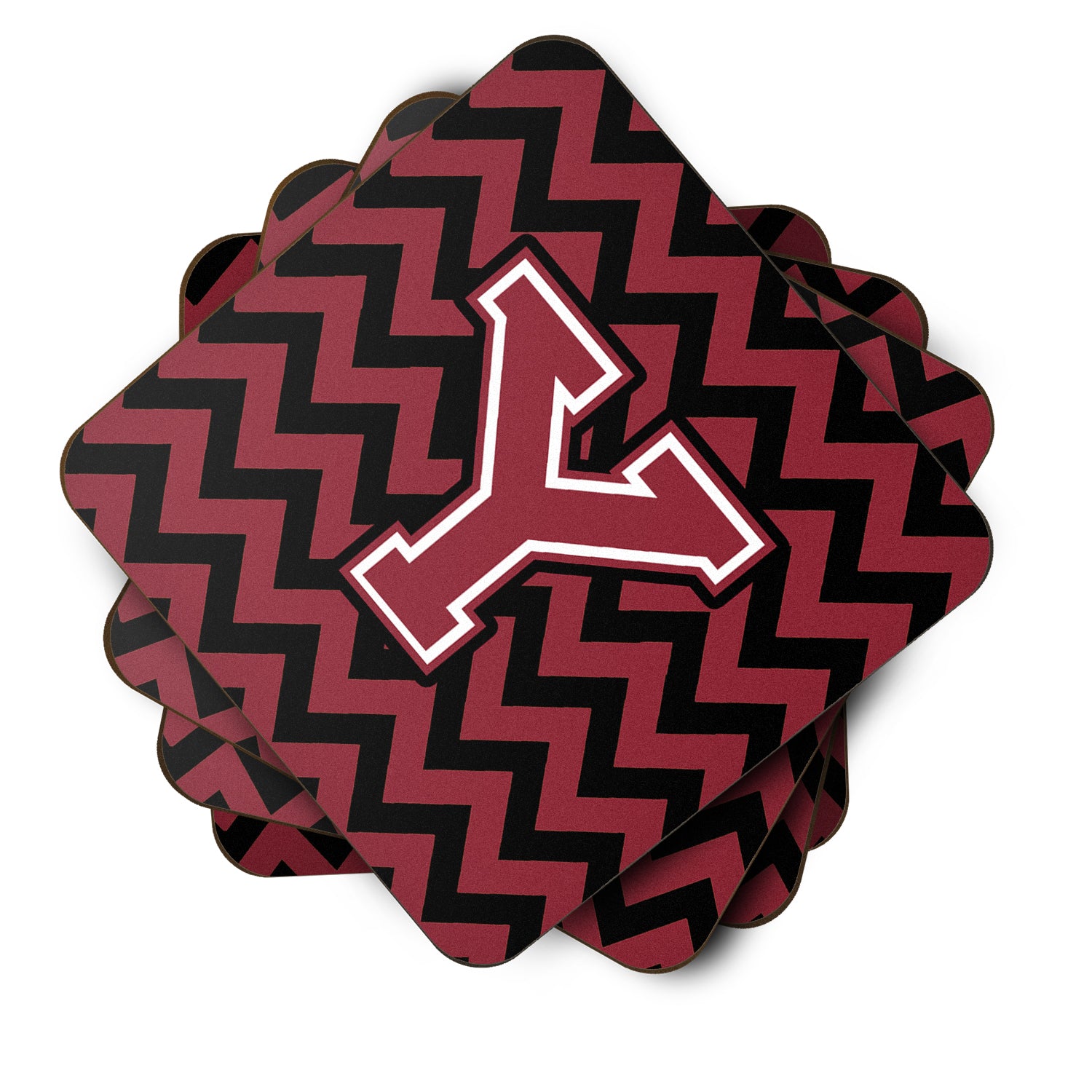 Letter Y Chevron Garnet and Black  Foam Coaster Set of 4 CJ1052-YFC - the-store.com