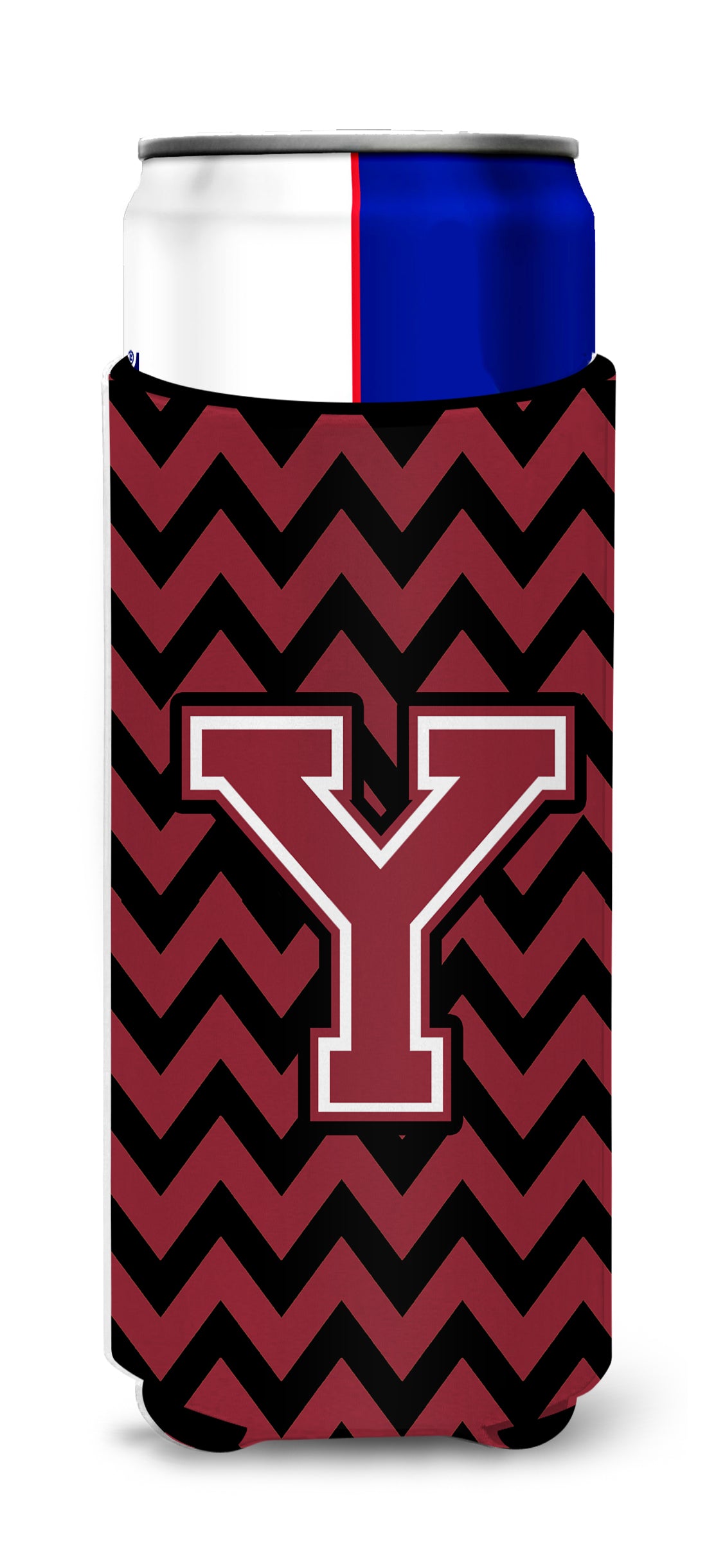 Letter Y Chevron Garnet and Black  Ultra Beverage Insulators for slim cans CJ1052-YMUK.