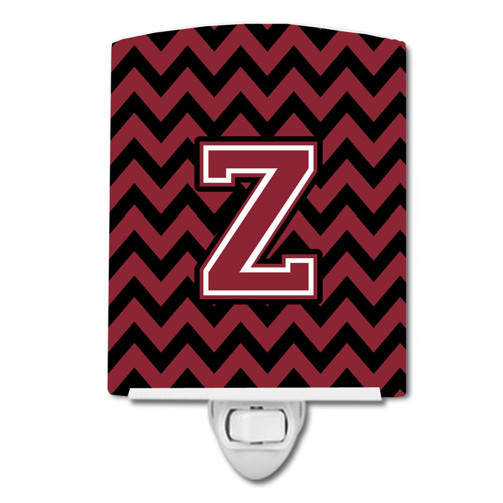 Letter Z Chevron Garnet and Black  Ceramic Night Light CJ1052-ZCNL - the-store.com