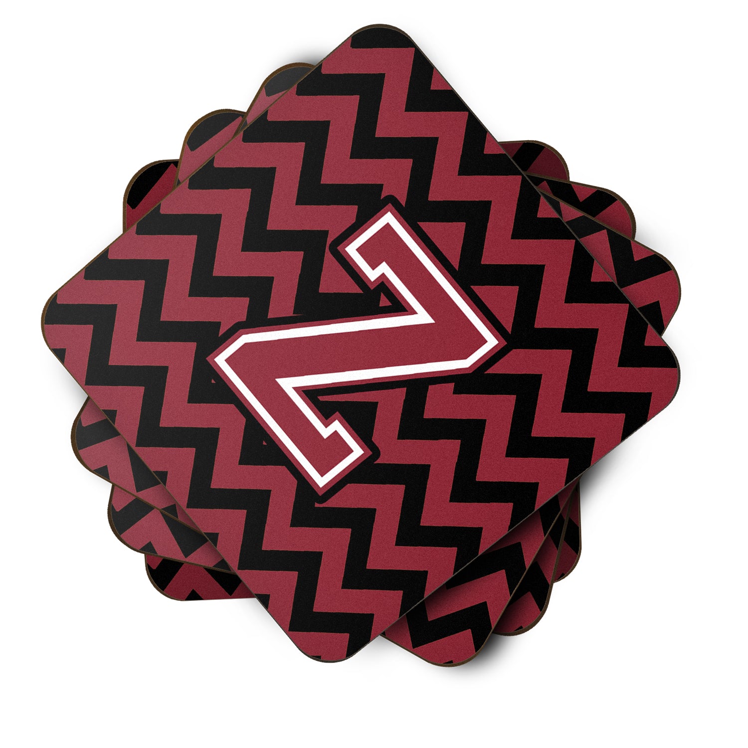 Letter Z Chevron Garnet and Black  Foam Coaster Set of 4 CJ1052-ZFC - the-store.com