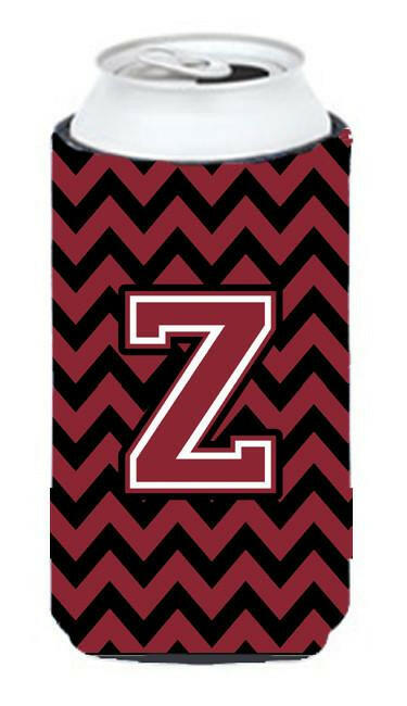 Letter Z Chevron Garnet and Black  Tall Boy Beverage Insulator Hugger CJ1052-ZTBC by Caroline's Treasures