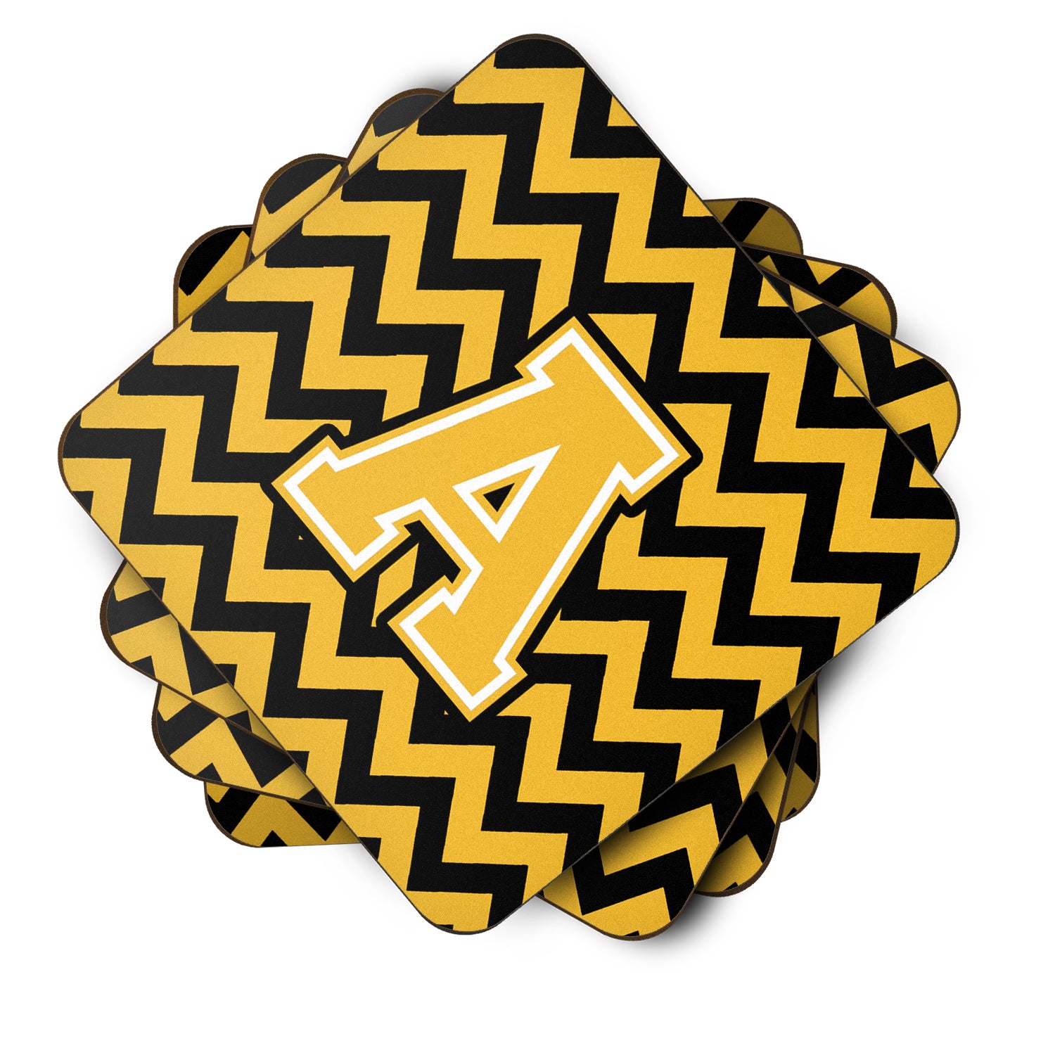 Letter A Chevron Black and Gold Foam Coaster Set of 4 CJ1053-AFC - the-store.com