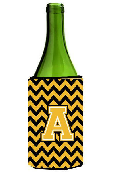 Letter A Chevron Black and Gold Wine Bottle Beverage Insulator Hugger CJ1053-ALITERK by Caroline&#39;s Treasures