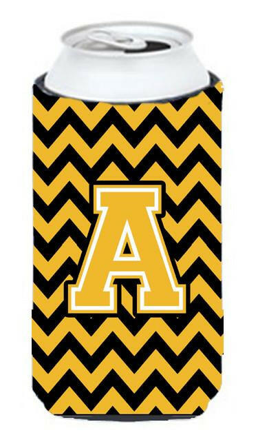 Letter A Chevron Black and Gold Tall Boy Beverage Insulator Hugger CJ1053-ATBC by Caroline's Treasures