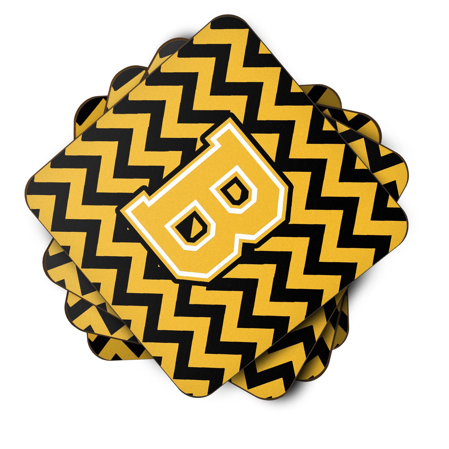 Letter B Chevron Black and Gold Foam Coaster Set of 4 CJ1053-BFC - the-store.com