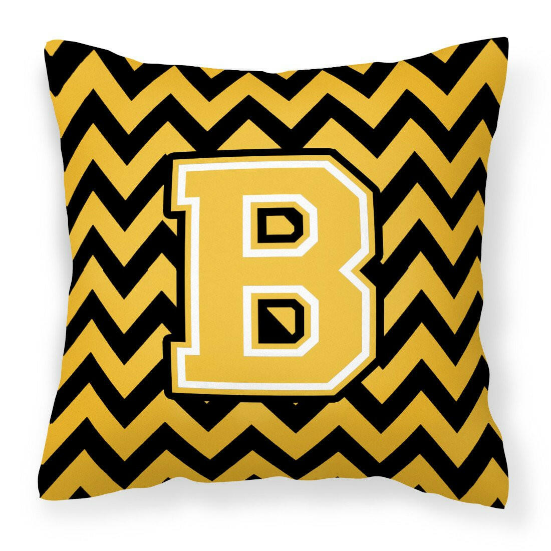 Letter B Chevron Black and Gold Fabric Decorative Pillow CJ1053-BPW1414 by Caroline's Treasures