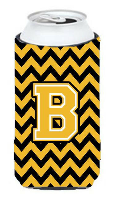 Letter B Chevron Black and Gold Tall Boy Beverage Insulator Hugger CJ1053-BTBC by Caroline's Treasures