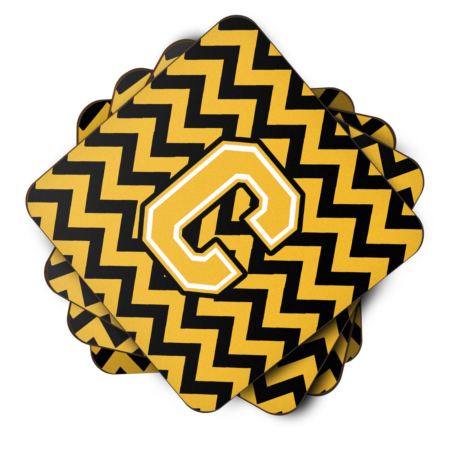 Letter C Chevron Black and Gold Foam Coaster Set of 4 CJ1053-CFC - the-store.com