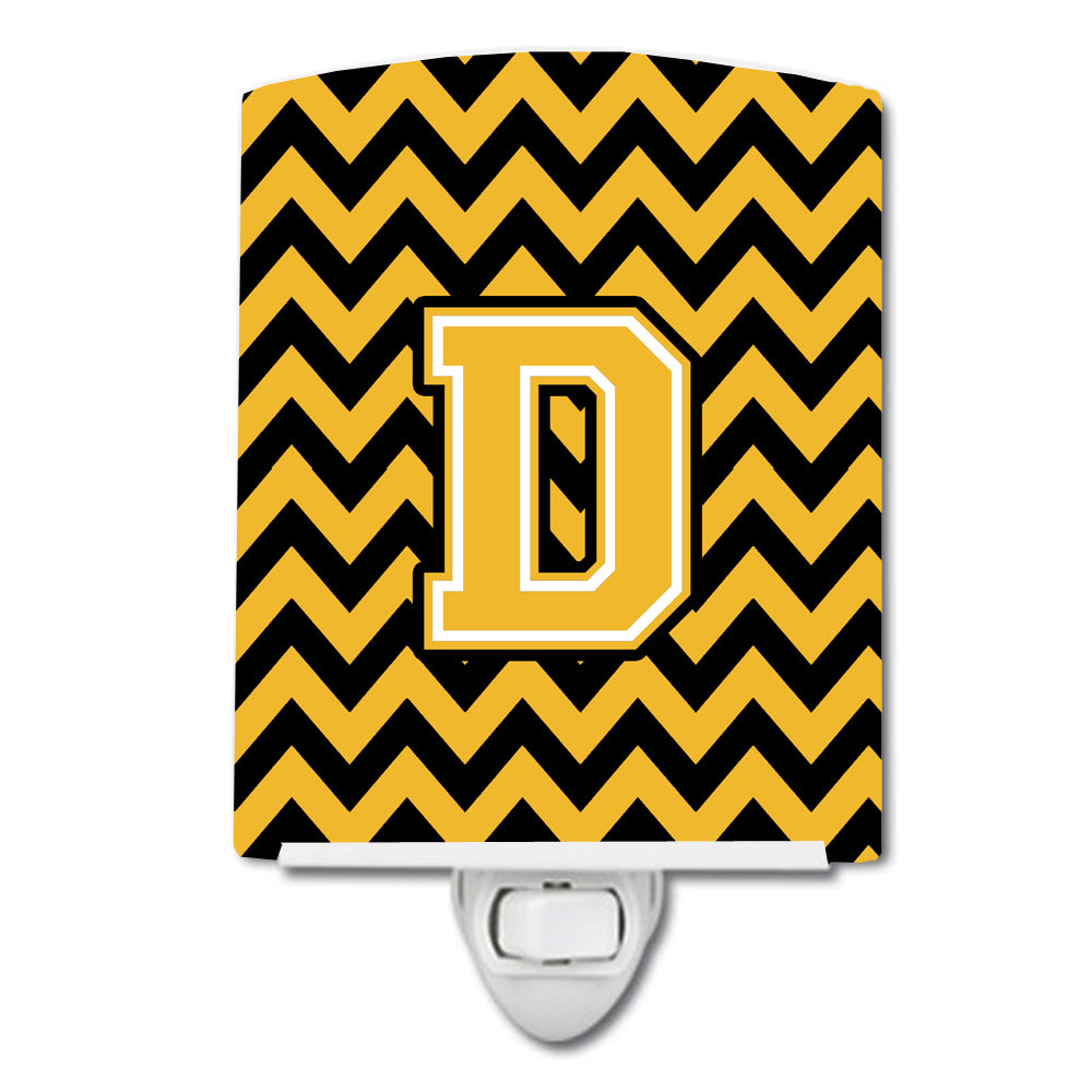 Letter D Chevron Black and Gold Ceramic Night Light CJ1053-DCNL - the-store.com