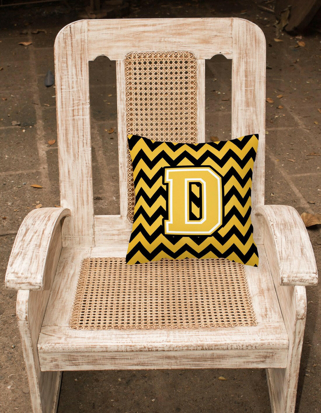 Letter D Chevron Black and Gold Fabric Decorative Pillow CJ1053-DPW1414 by Caroline's Treasures