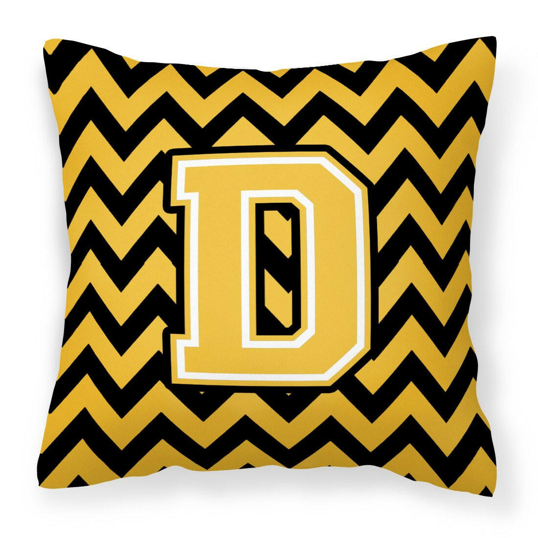 Letter D Chevron Black and Gold Fabric Decorative Pillow CJ1053-DPW1414 by Caroline's Treasures