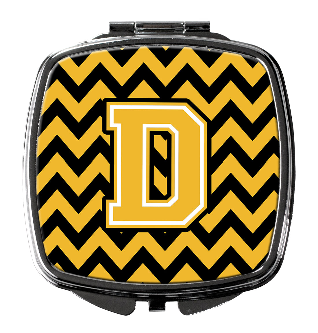 Letter D Chevron Black and Gold Compact Mirror CJ1053-DSCM  the-store.com.