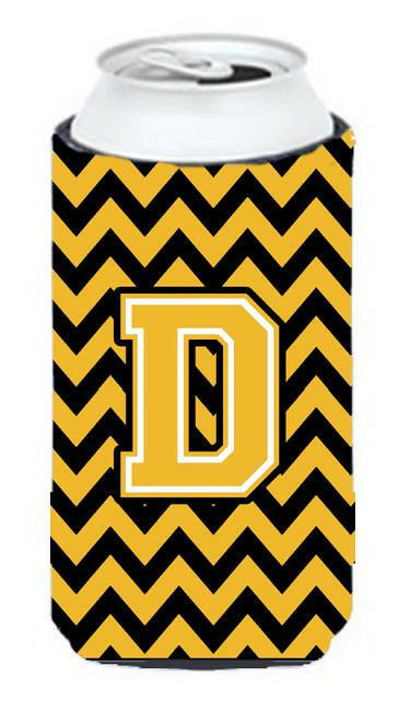 Letter D Chevron Black and Gold Tall Boy Beverage Insulator Hugger CJ1053-DTBC by Caroline's Treasures