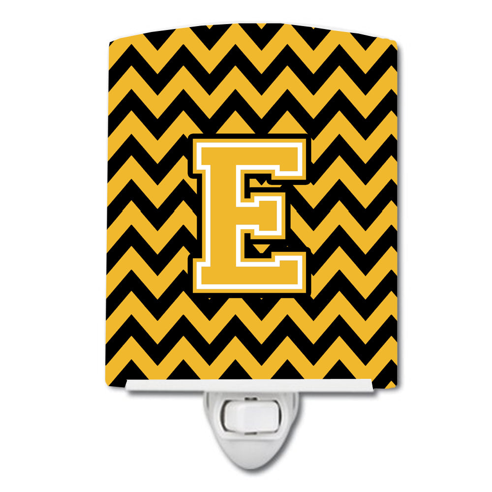 Letter E Chevron Black and Gold Ceramic Night Light CJ1053-ECNL - the-store.com