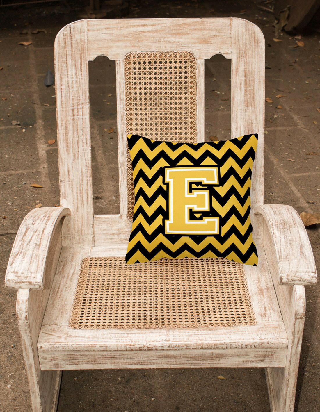 Letter E Chevron Black and Gold Fabric Decorative Pillow CJ1053-EPW1414 by Caroline's Treasures