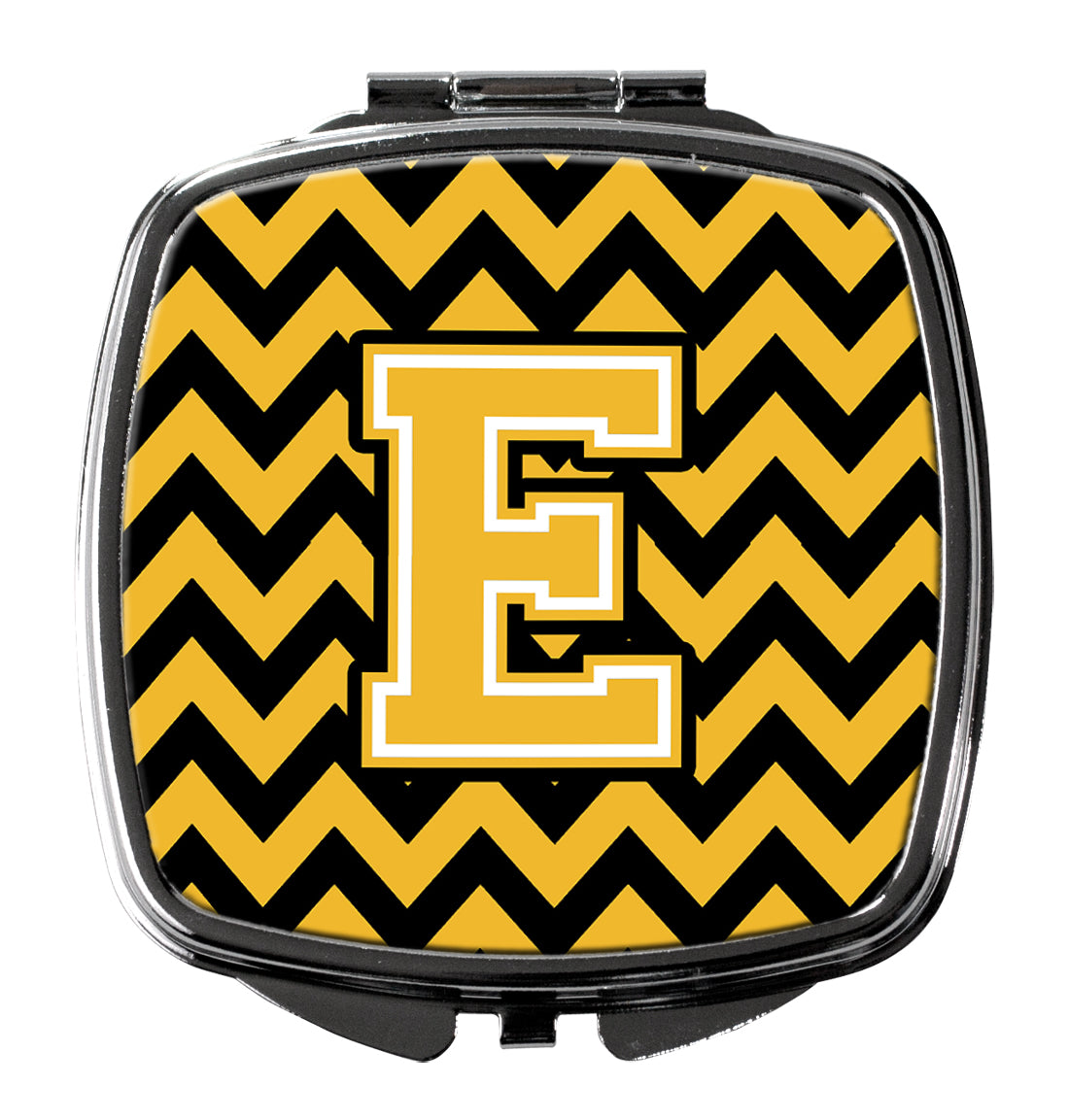 Letter E Chevron Black and Gold Compact Mirror CJ1053-ESCM  the-store.com.