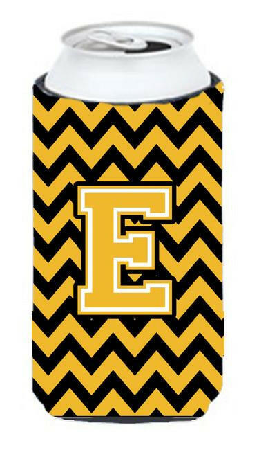 Letter E Chevron Black and Gold Tall Boy Beverage Insulator Hugger CJ1053-ETBC by Caroline's Treasures