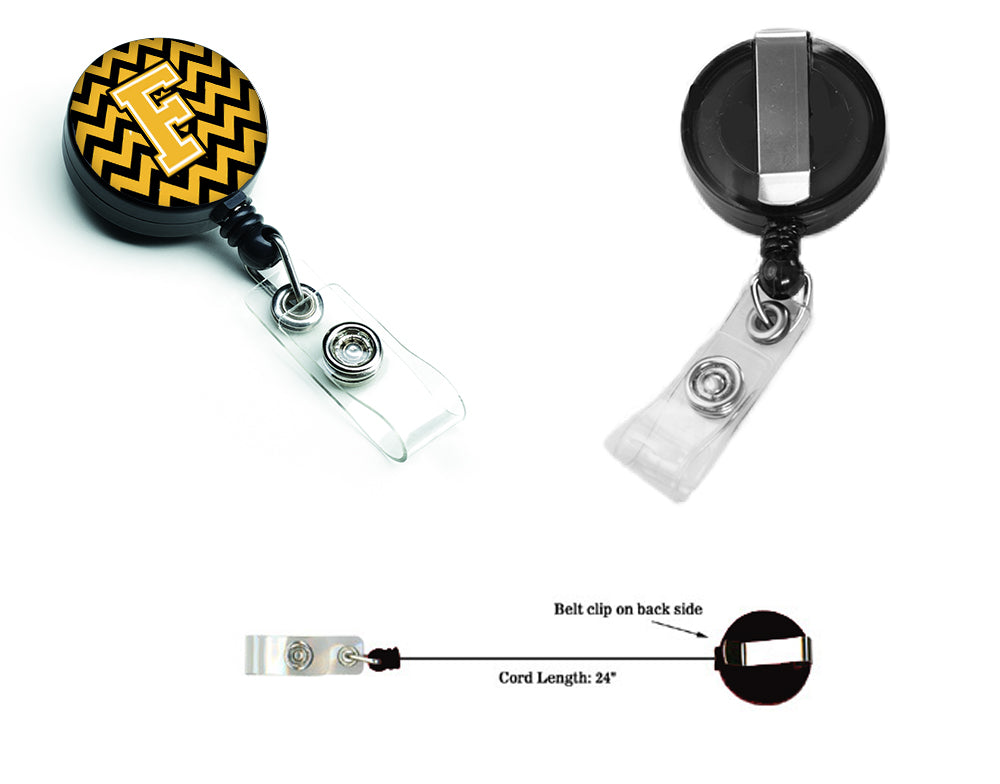 Letter F Chevron Black and Gold Retractable Badge Reel CJ1053-FBR.
