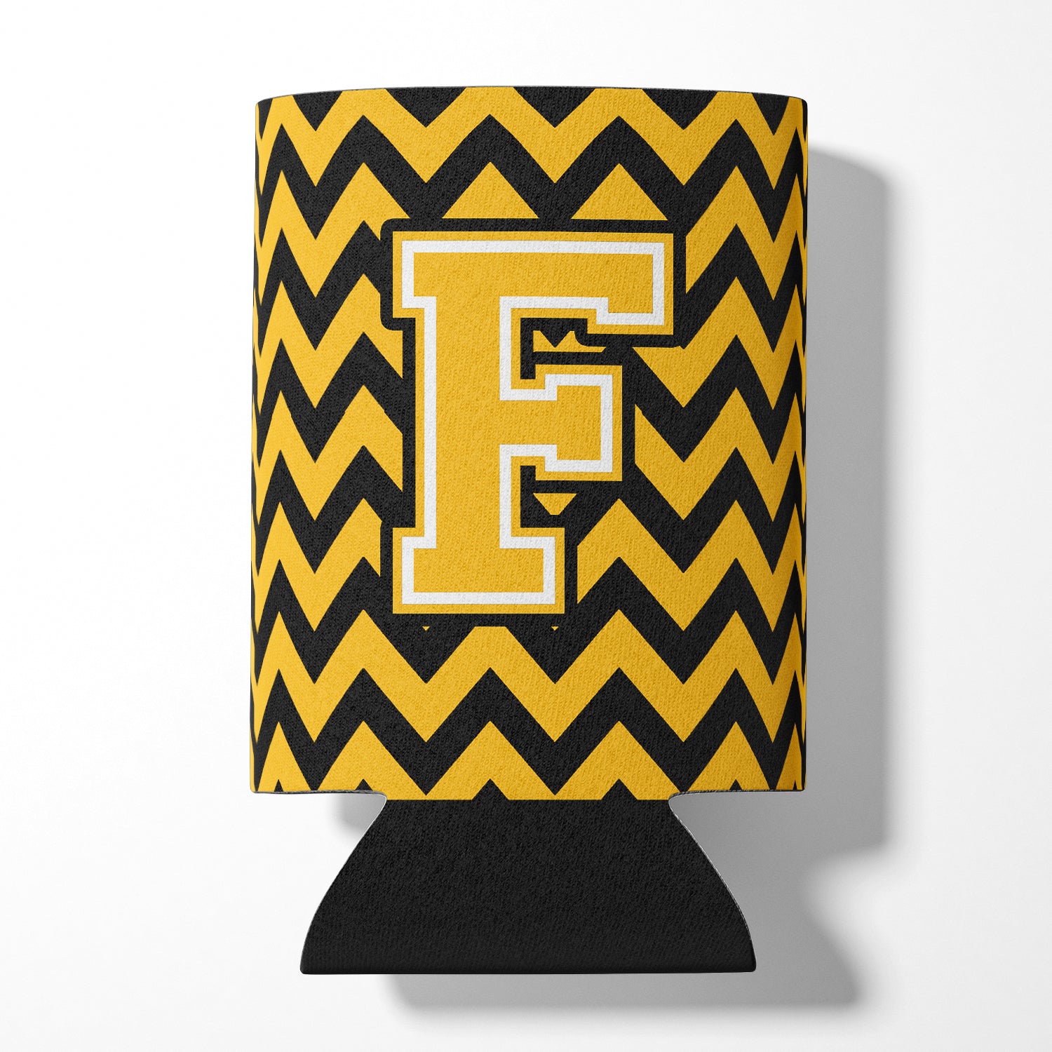 Letter F Chevron Black and Gold Can or Bottle Hugger CJ1053-FCC.